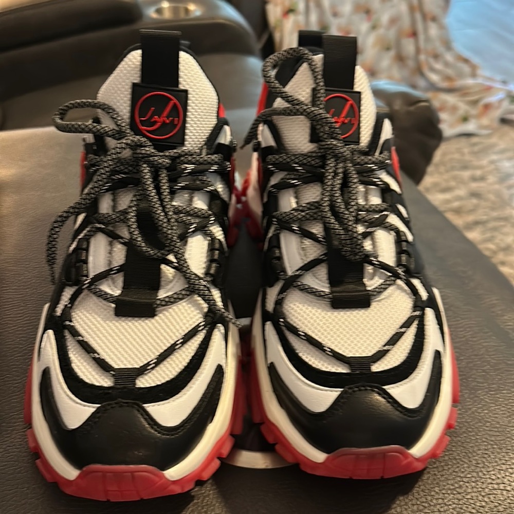 Javi men’s shoes size 12. Black and red colored.